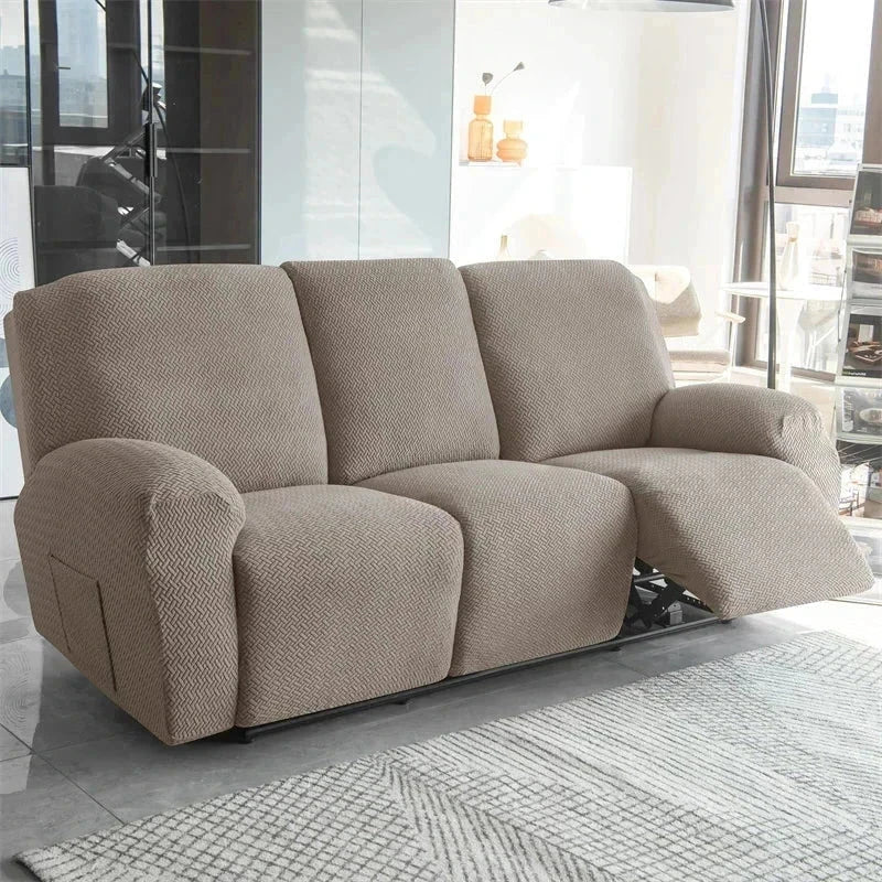 Housse canapé relax 3 places taupe velours damassé