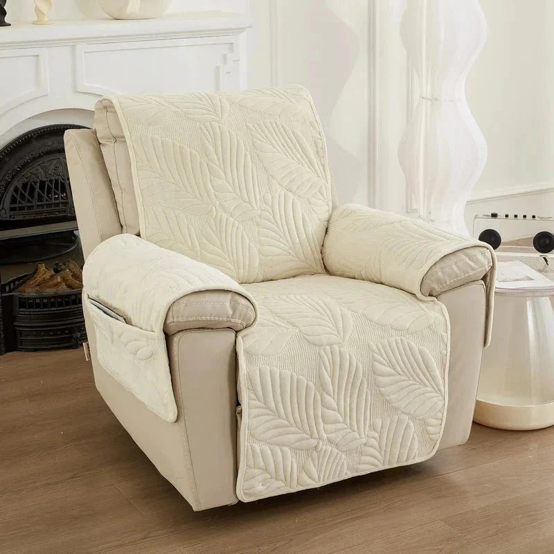 Housse pour fauteuil relax velours matelassé beige hibiscus