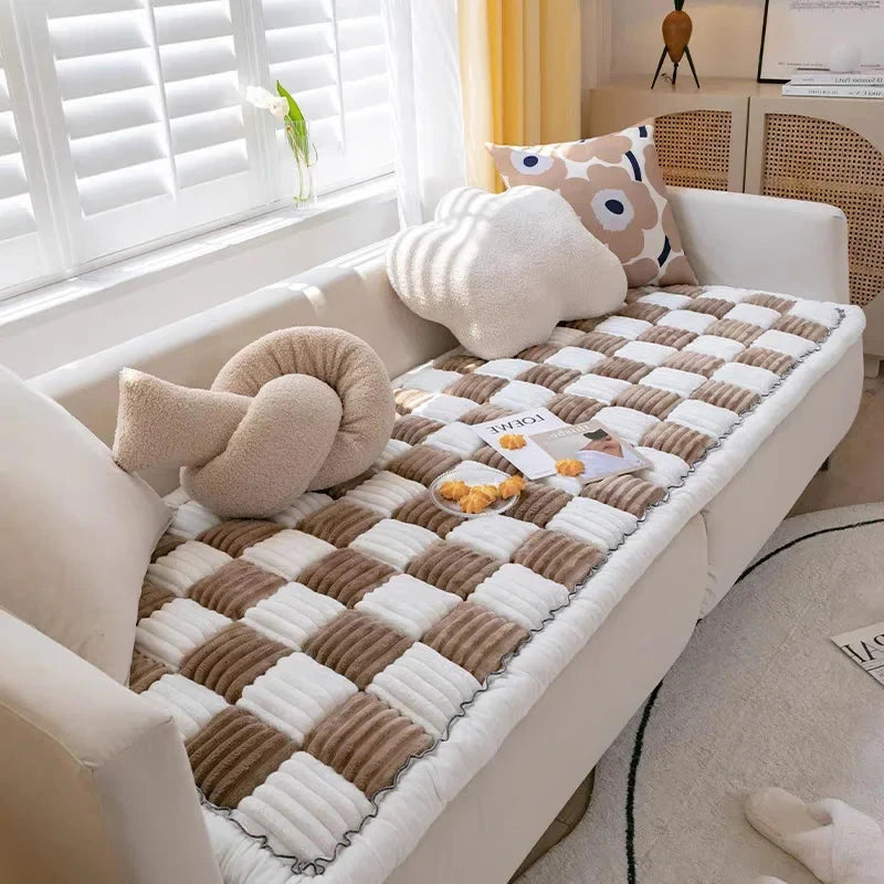 Tapis couvre fauteuil épais, matelassé et antidérapant, anti griffes de chat marron