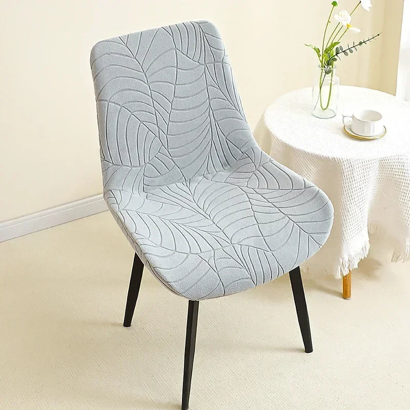 housse de chaise scandinave assise et dossier incurvé hibiscus gris clair