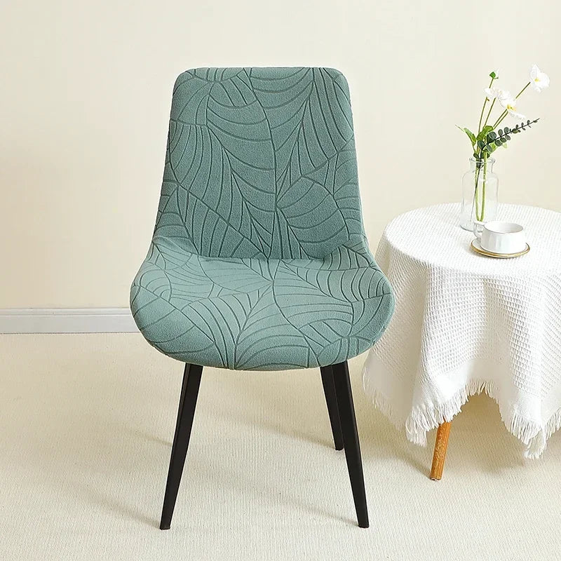 housse de chaise scandinave assise et dossier incurvé hibiscus vert matcha face