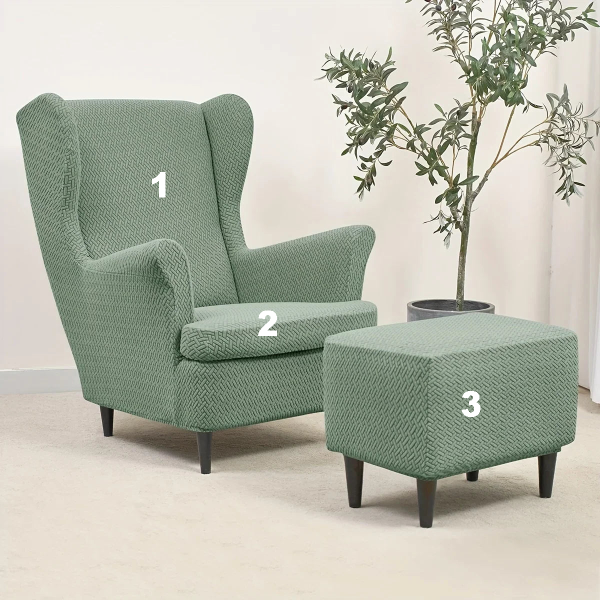 Housse fauteuil IKEA strandmon et repose pieds velours damassé