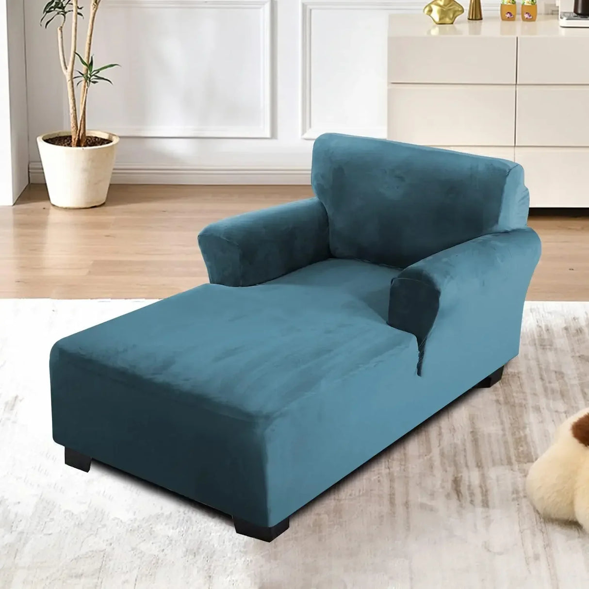 housse pour chaise longue avec double accoudoir en velours bleue
