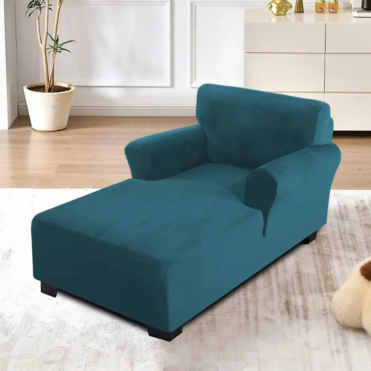 housse pour chaise longue avec double accoudoir en velours turquoise