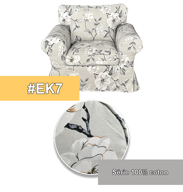 Housse fauteuil IKEA EKTORP haut de gamme 100% coton motif gris