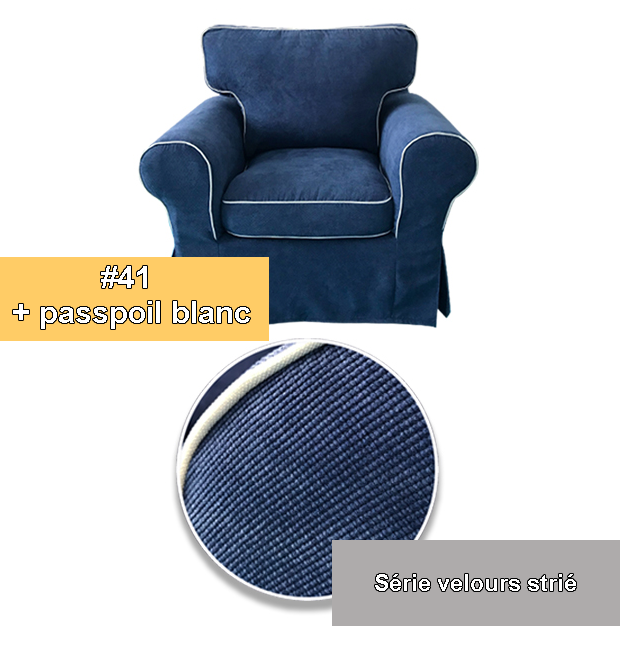 Housse fauteuil IKEA EKTORP luxe velours strié anti griffes bleue marine