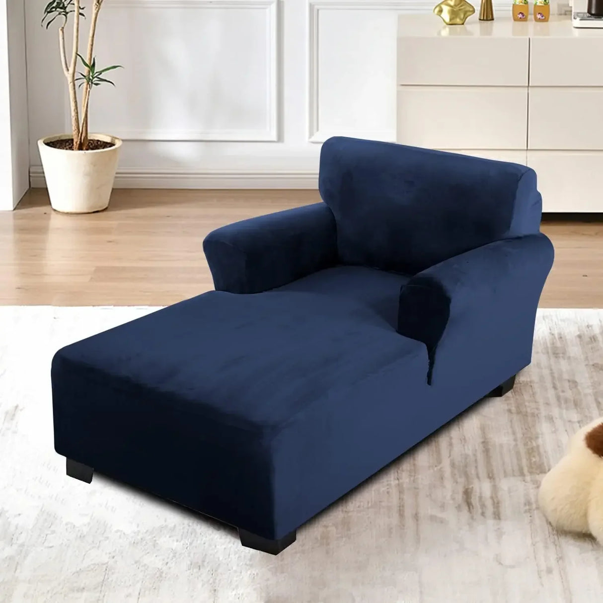 housse pour méridienne chaise longue double accoudoir en velours bleue marine