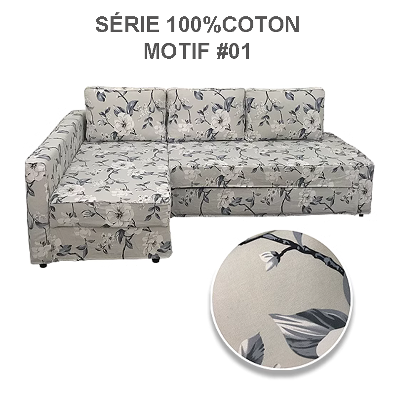 Housse canapé d'angle convertible IKEA FRIHETEN 100%coton motif 01
