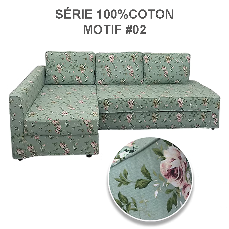 Housse canapé d'angle convertible IKEA FRIHETEN 100%coton motif 02
