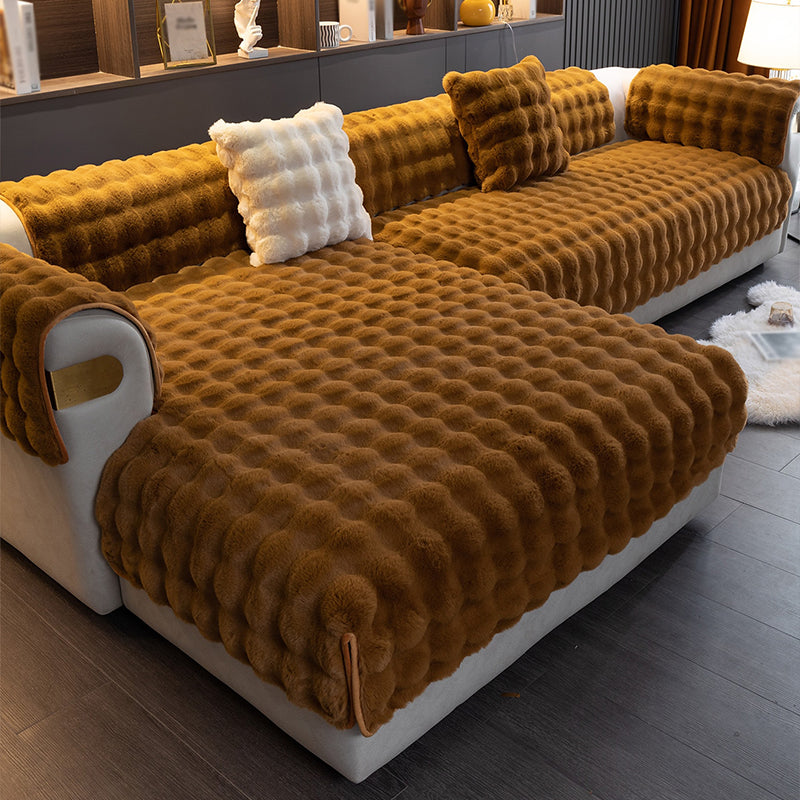 Housse De Canapé En Velours épais Argenté – Avec Taie D'oreiller – Taille 4 Places (231-279 Cm)
