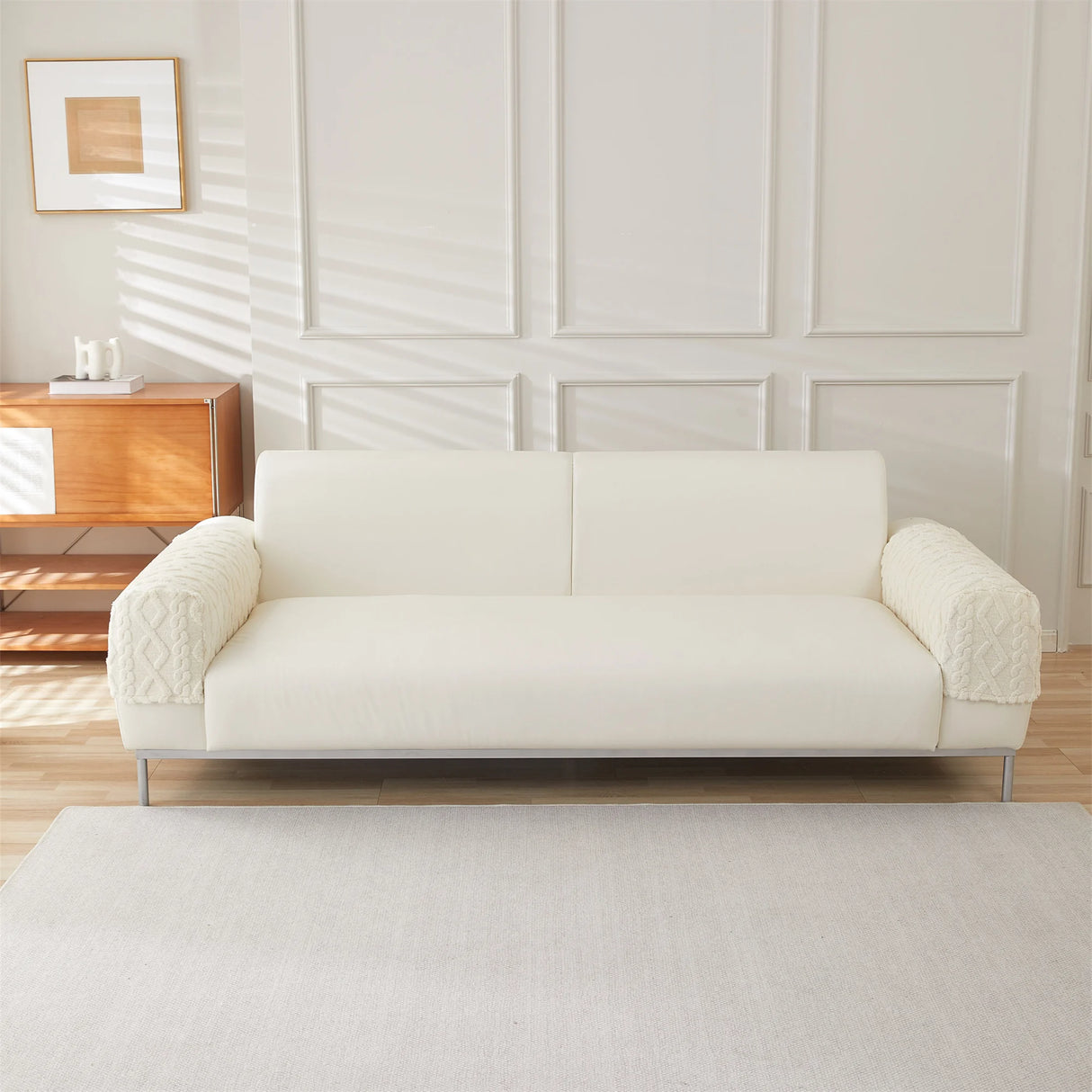 housses protection accoudoirs de fauteuil épaisse anti griffes ivoire