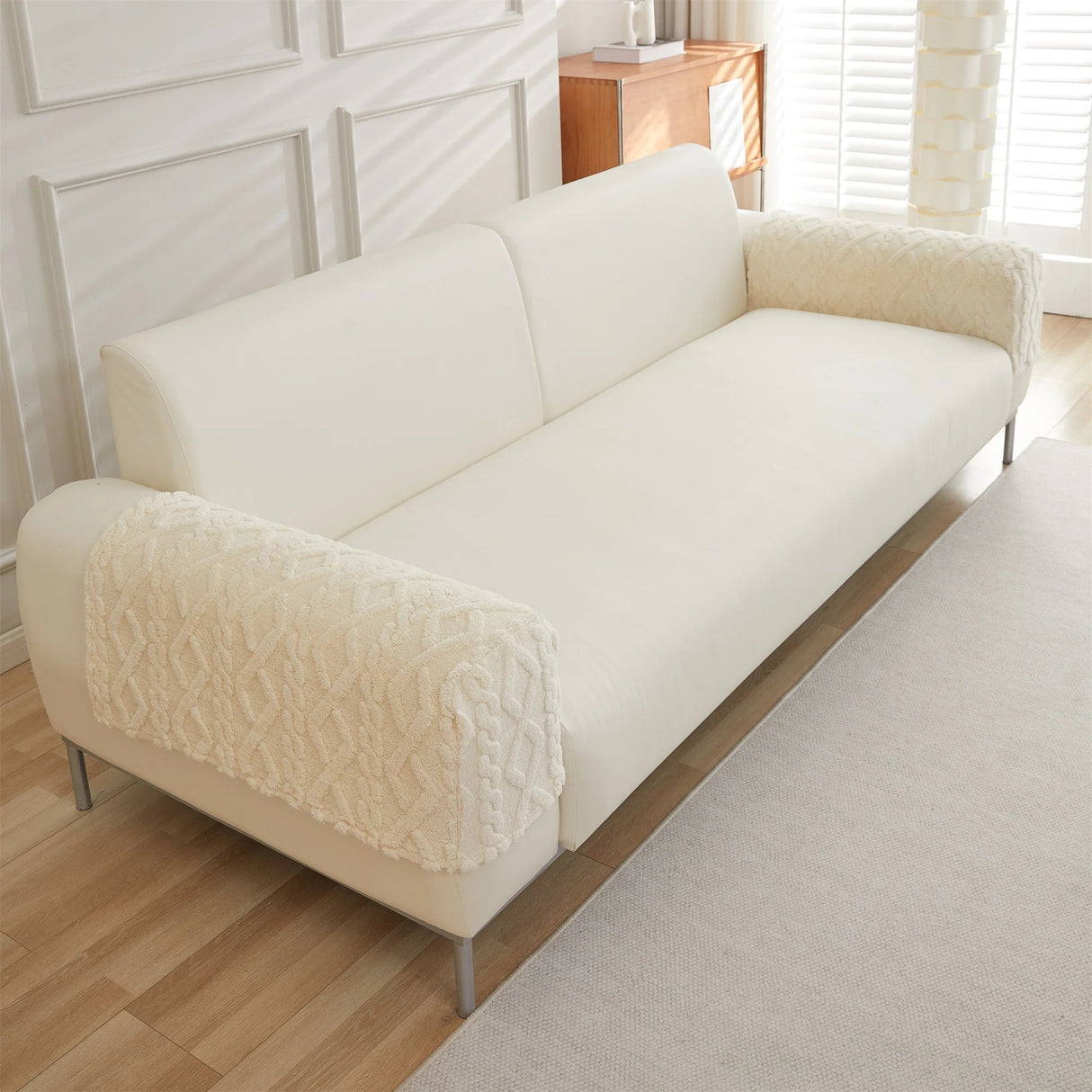 housses protection accoudoirs de canapé épaisse anti griffes beige