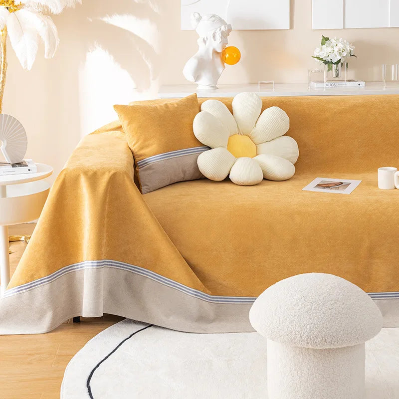 jeté de canapé grande taille 100% imperméable, anti taches et anti griffes jaune or