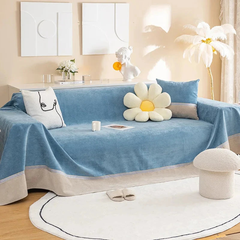 jeté de canapé grande taille imperméable, anti taches et anti griffes  bleue