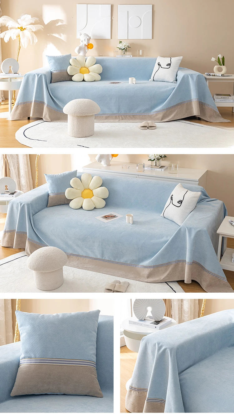 jeté de canapé grande taille imperméable, anti taches et anti griffes  bleue ciel