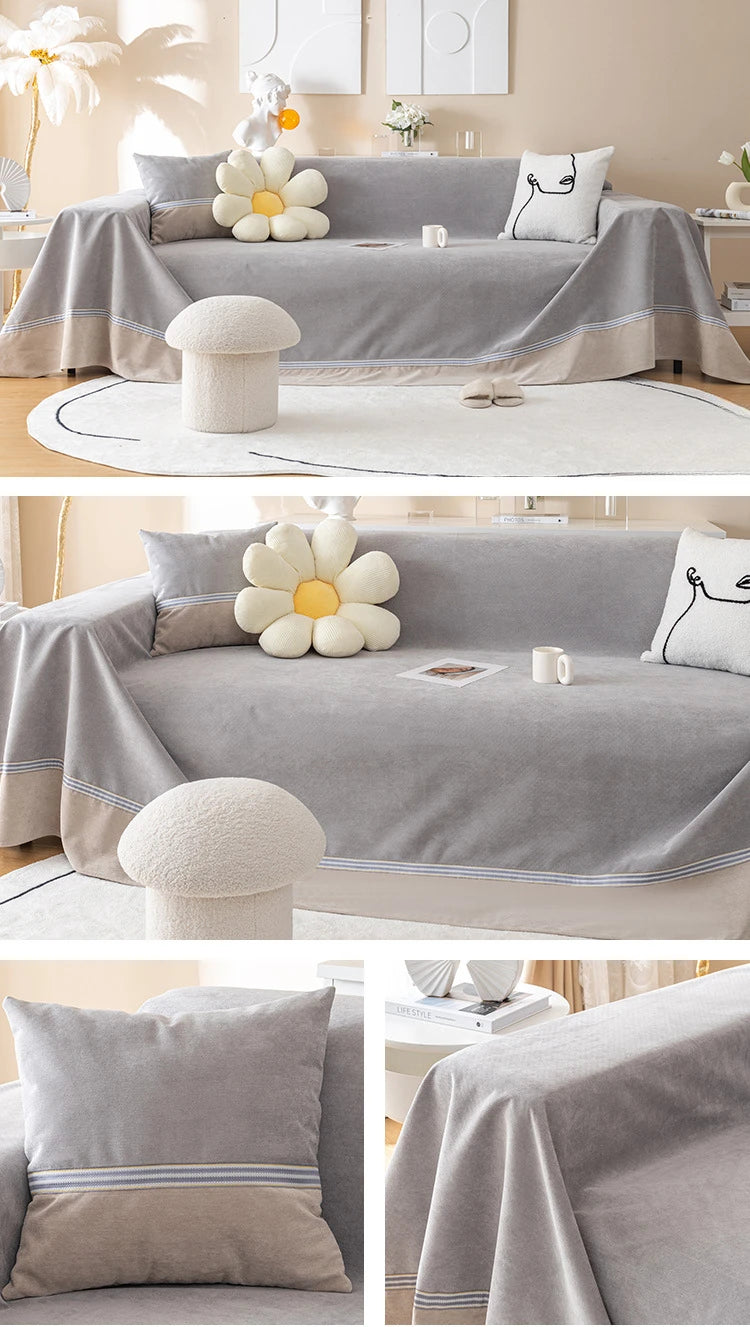 jeté de canapé grande taille imperméable, anti taches et anti griffes  gris clair