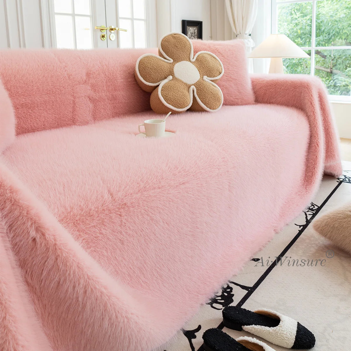 jeté de canapé luxe grande taille en fourrure chaude rose