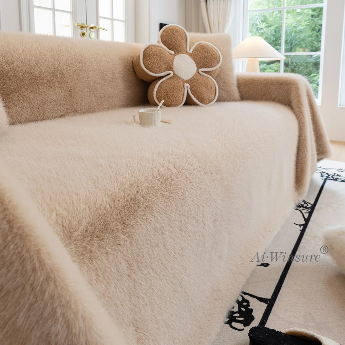 jeté de canapé luxe grande taille en fourrure marron