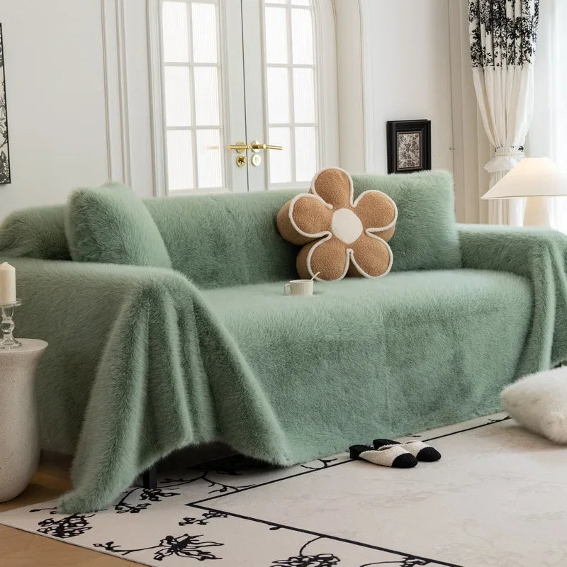 jeté de canapé luxe grande taille en fourrure vert tendre