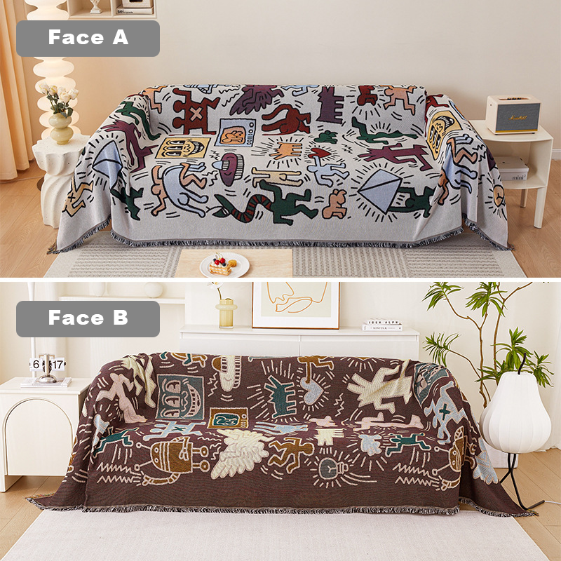 plaid jeté de canapé grande taille double face réversible chenille renforcé graffiti