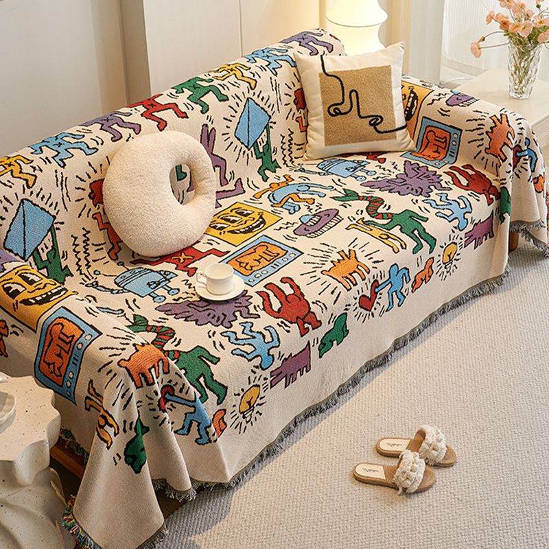 plaid jeté de canapé grande taille double face réversible chenille renforcé graffiti