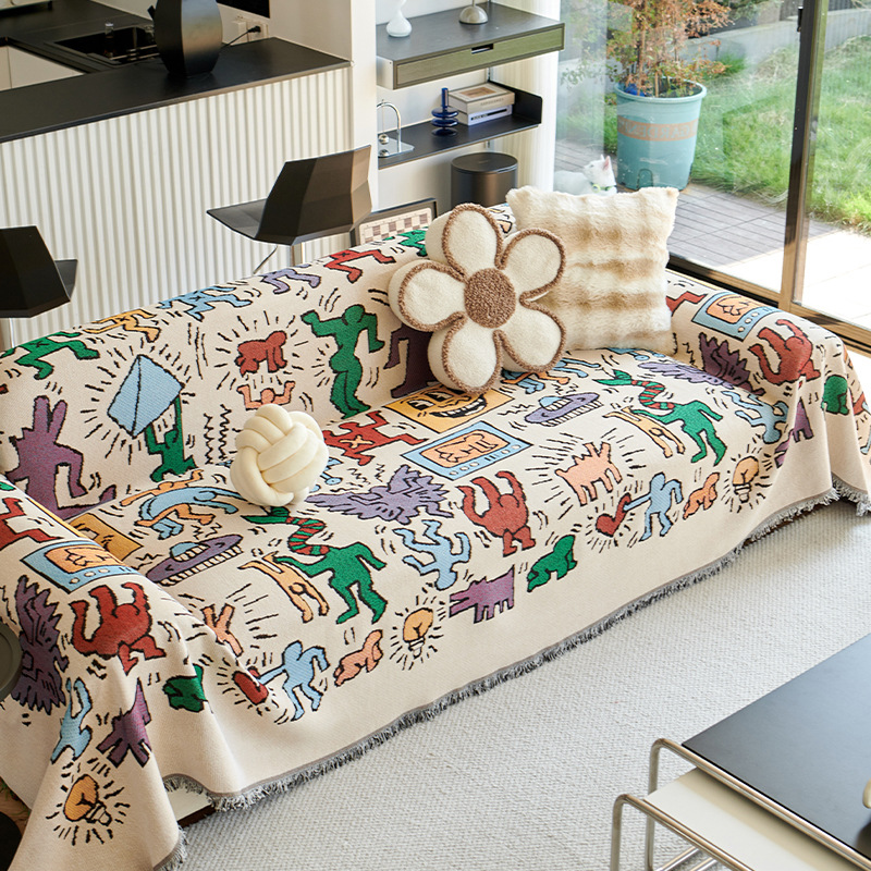 plaid jeté de canapé grande taille double face réversible graffiti