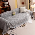 Plaid Jeté de canapé grande taille XXL anti griffures texture feuille d'hibiscus gris
