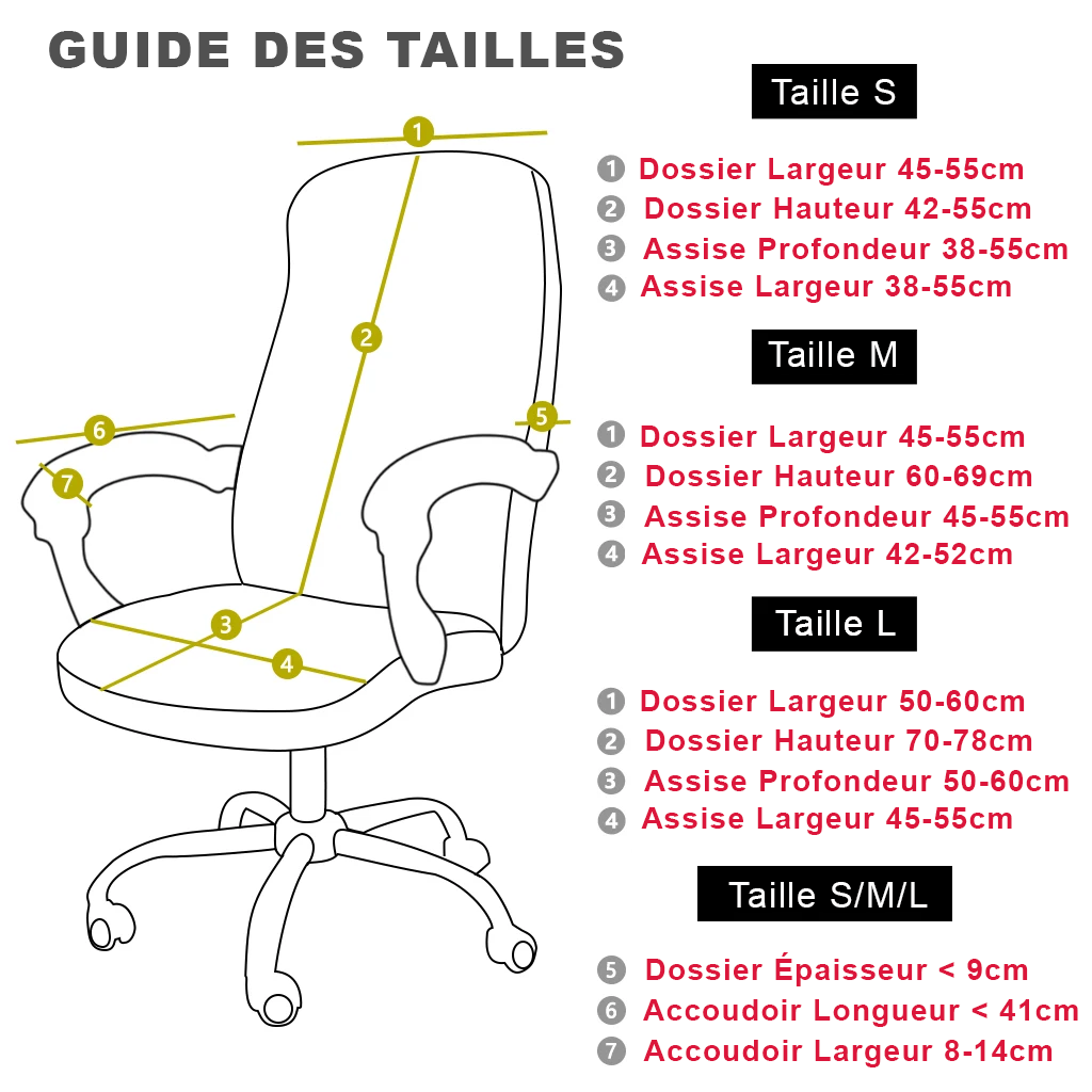 guide des tailles housse chaise bureau