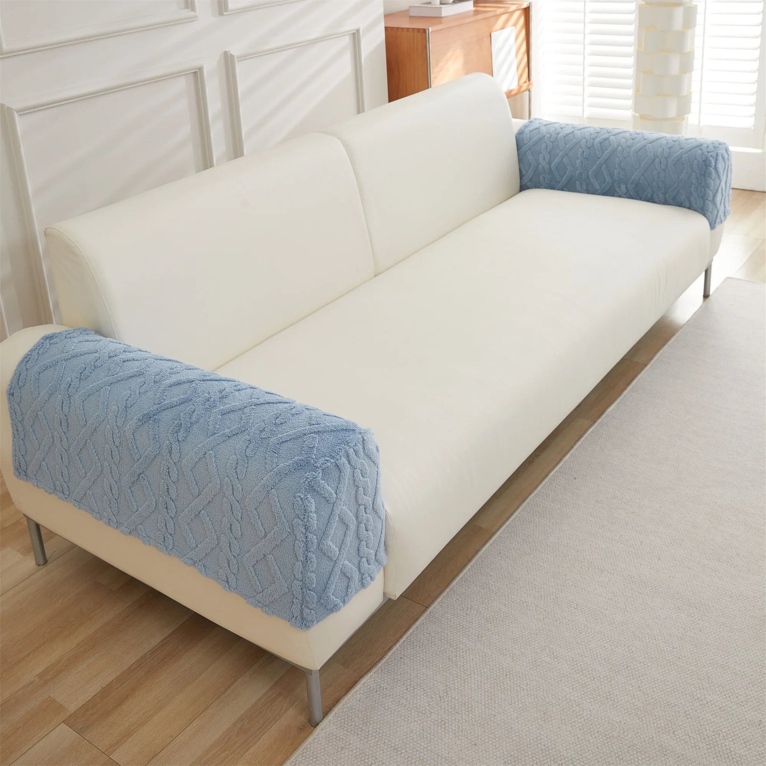 2 housses protection accoudoirs de canapé épaisse anti griffes bleue