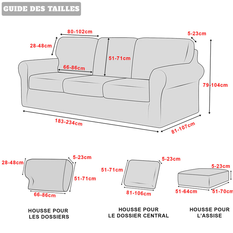 guide des tailles housse canapé 3 places