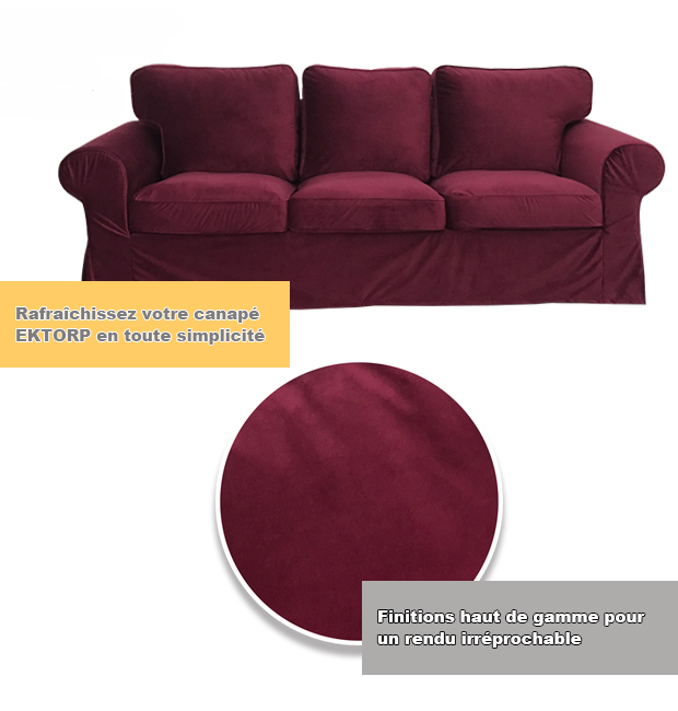 Housse canapé IKEA EKTORP luxe haut de gamme velours bordeaux tissu
