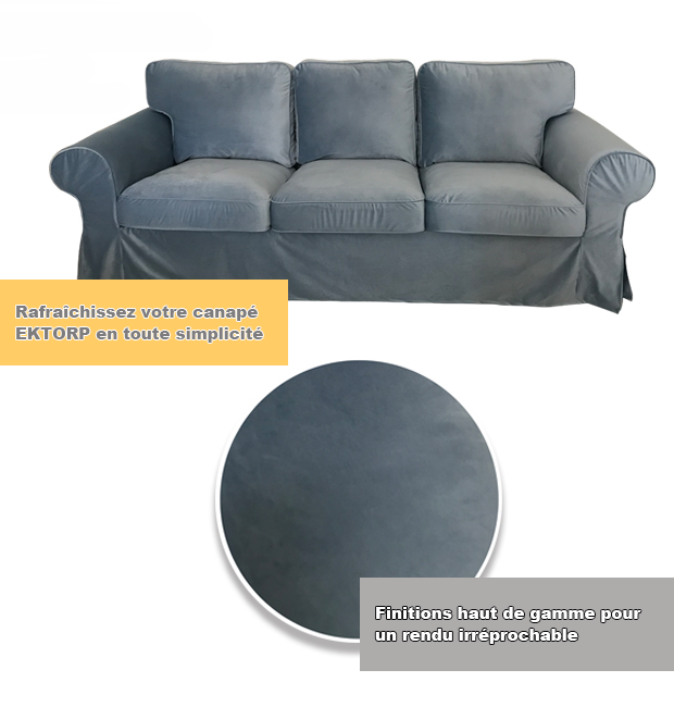 Housse canapé IKEA EKTORP luxe haut de gamme velours gris anthracite tissu