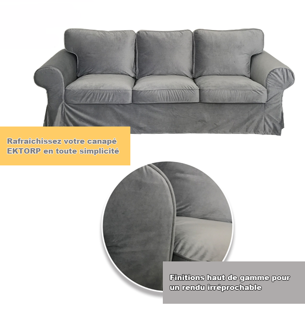 Housse canapé IKEA EKTORP luxe haut de gamme velours gris tissu