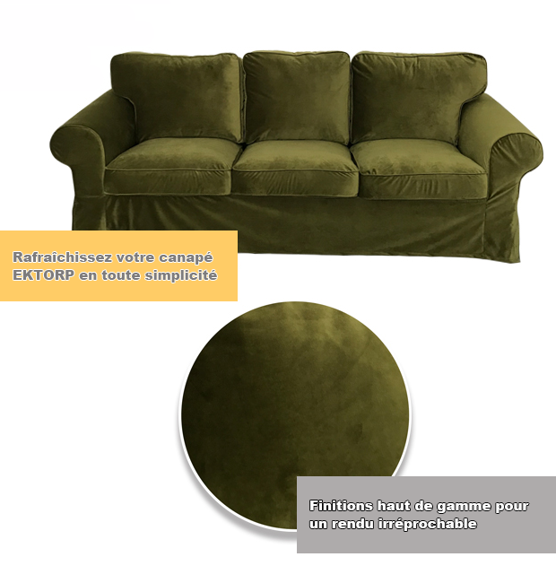 Housse canapé IKEA EKTORP luxe haut de gamme velours khaki 