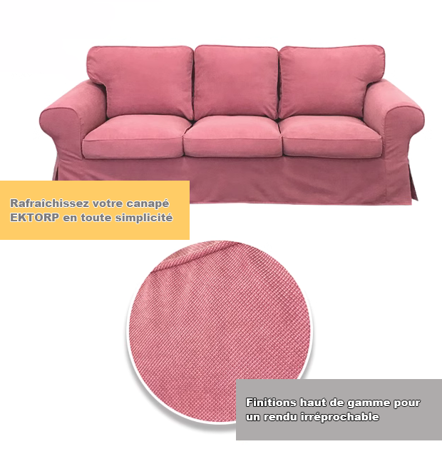 Housse canapé IKEA EKTORP luxe velours strié renforcé rose barbie tissu
