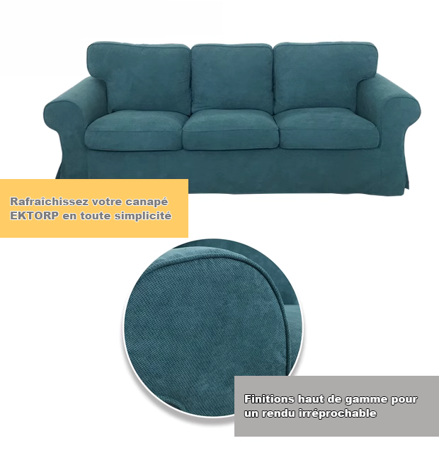 Housse canapé IKEA EKTORP luxe velours strié renforcé turquoise tissu