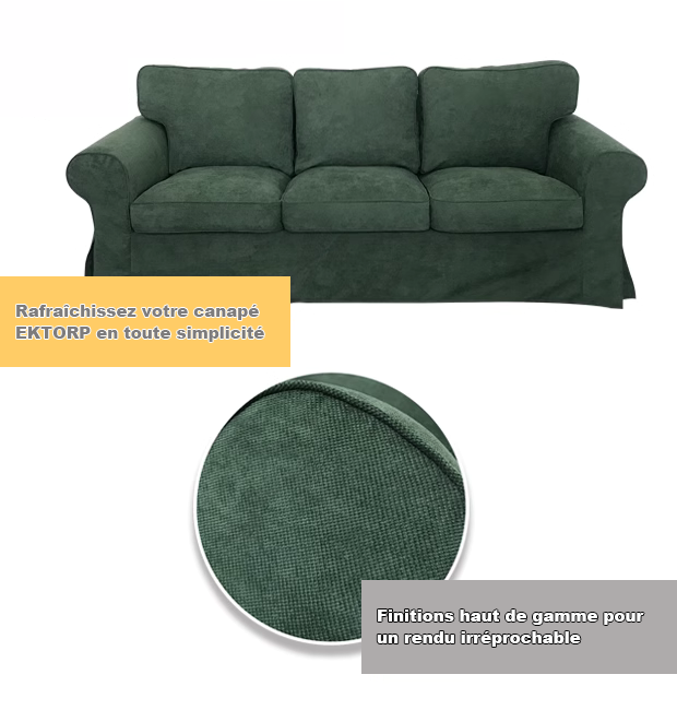 Housse canapé IKEA EKTORP velours strié renforcé vert tissu