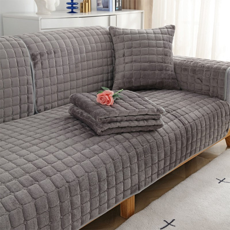 Housse canapé antidérapante matelassée velours gris foncé