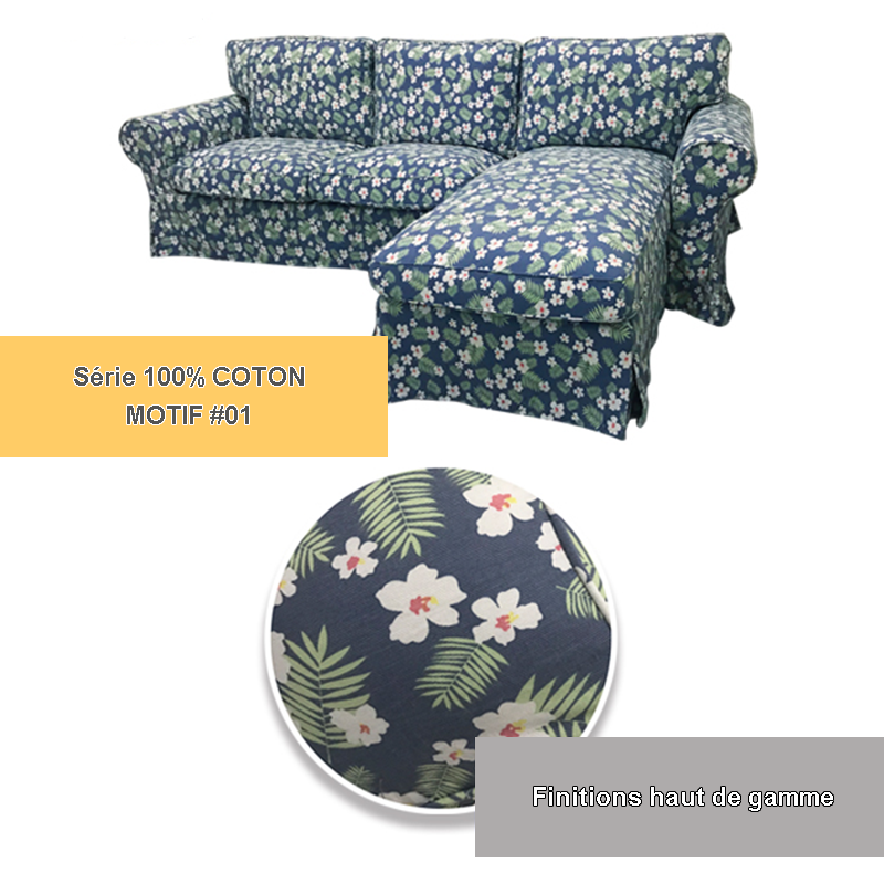 Housse canapé d'angle IKEA EKTORP 2 places + méridienne - motifs imprimés 