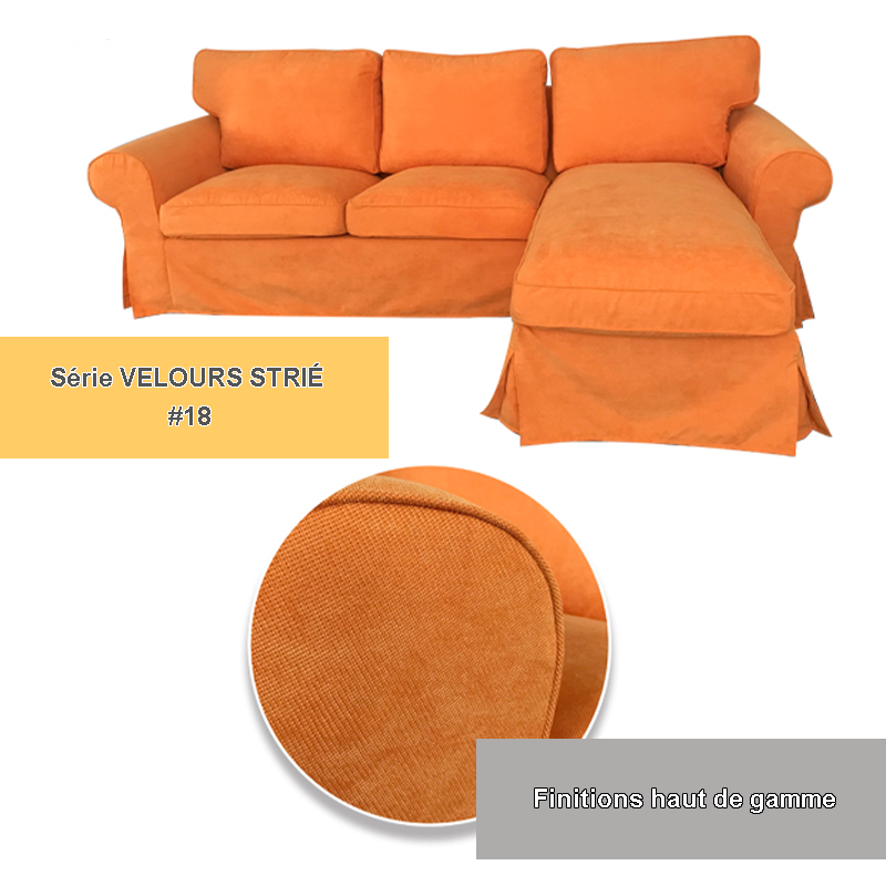 Housse canapé d'angle IKEA EKTORP  méridienne - Velours renforcé orange