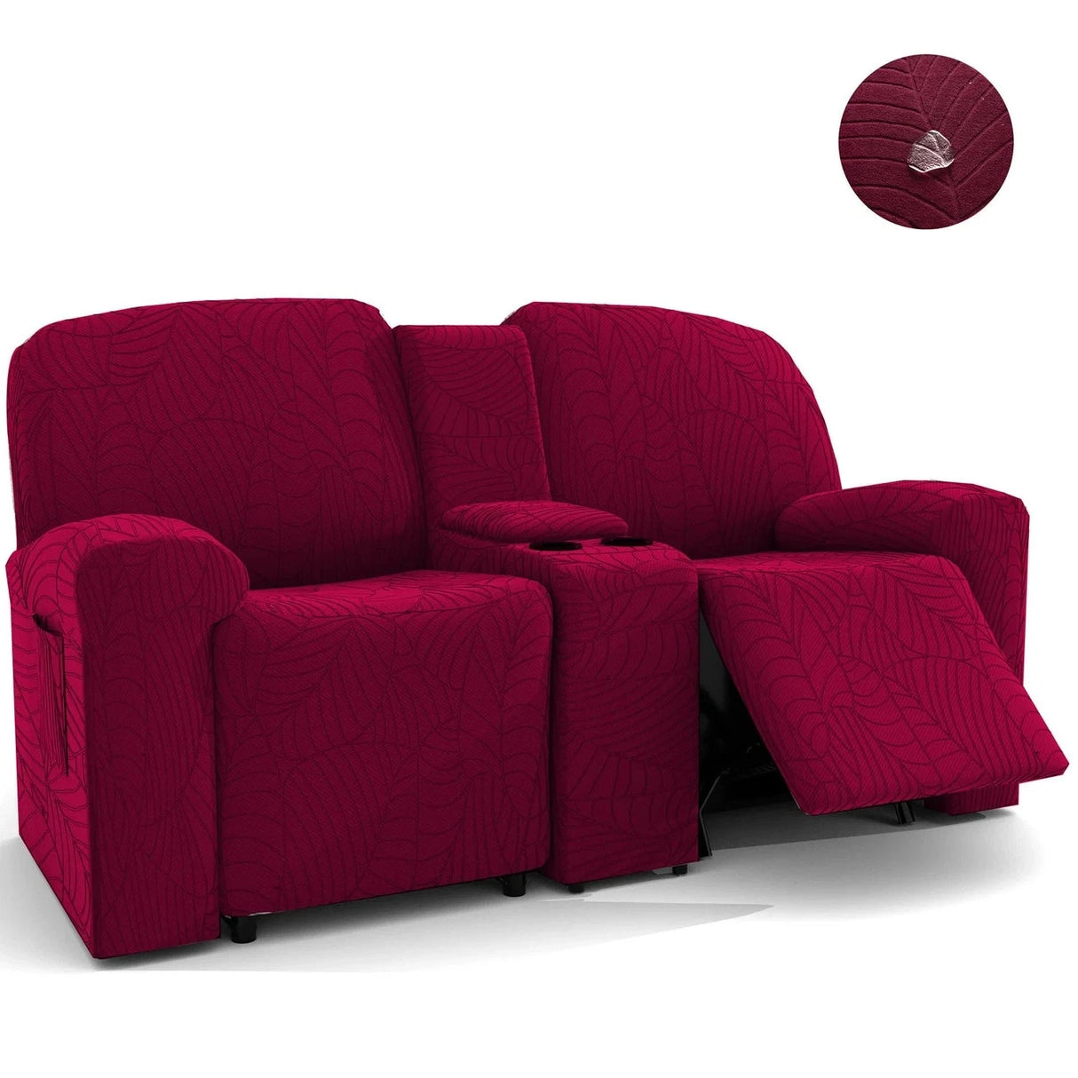 Housse canapé relax 2 places tablette centrale bordeaux