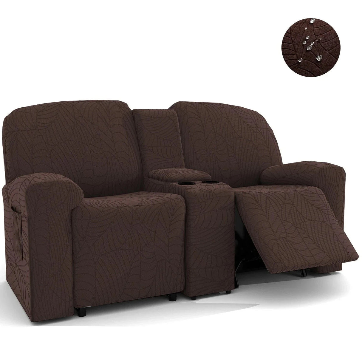 Housse canapé relax 2 places tablette centrale marron