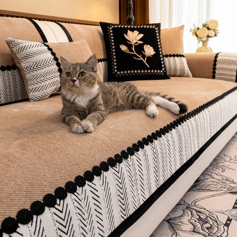 Housse de canapé antidérapante anti griffes de chat chevrons ambre