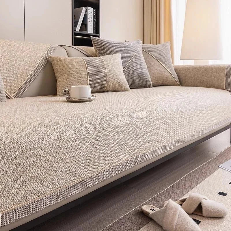 Housse de canapé antidérapante coton  twill denim beige