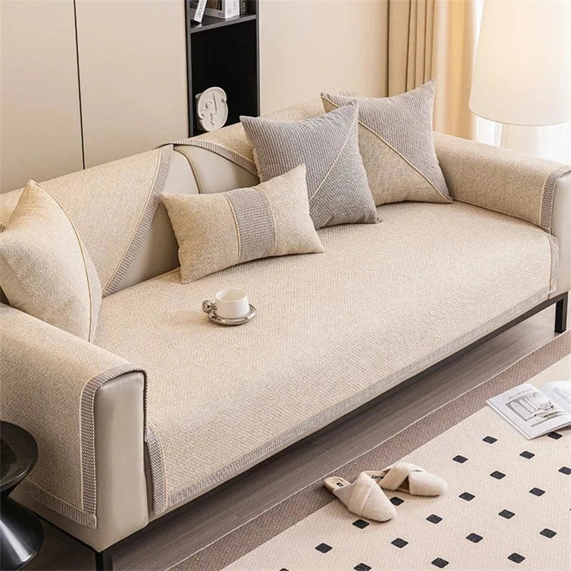 Housse de canapé antidérapante coton  twill denim beige