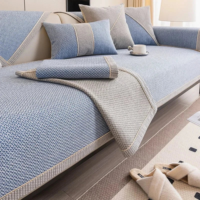 Housse de canapé antidérapante coton  twill denim bleue