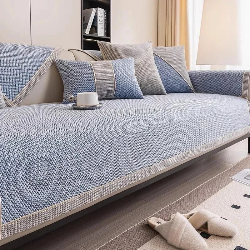 Housse de canapé antidérapante coton  twill denim bleue