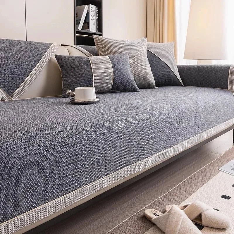 Housse de canapé antidérapante coton  twill denim gris