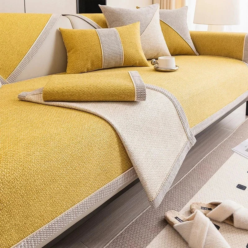 Housse de canapé antidérapante coton  twill denim jaune