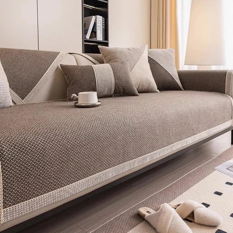 Housse de canapé antidérapante coton  twill denim marron